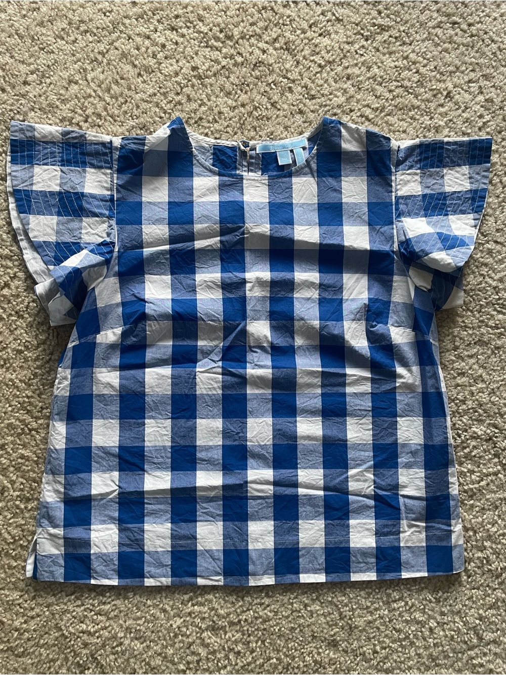 Draper James Blue and White Gingham Flutter Sleeve Top